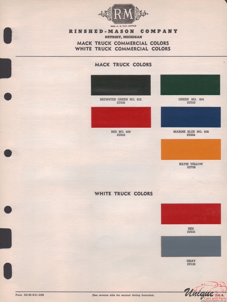 1950 White Trucks Paint Charts RM 1